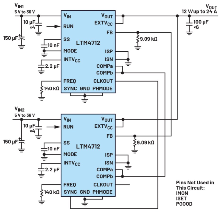 ADI LTM4712 input redundancy application circuit.