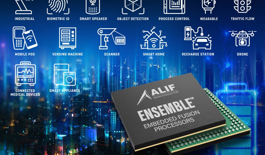 Alif's Ensemble E3 microcontroller (MCU) series used in a connected camera reference design.