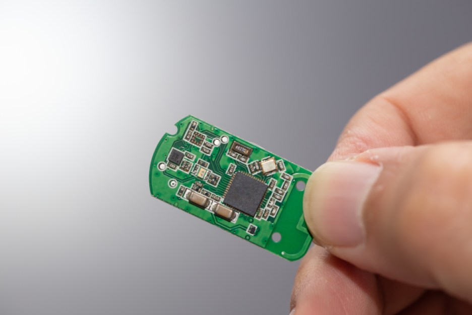 Miniature printed circuit board.