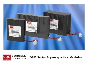 Cornell Dubilier's DSM series of supercapacitor modules.