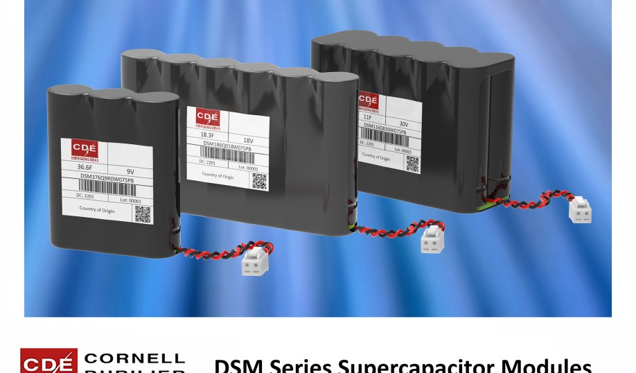 Cornell Dubilier's DSM series of supercapacitor modules.