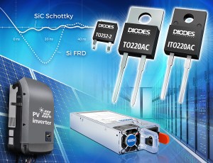 Diodes Inc.'s DSCxxA065 and DSCxx120 series of SiC Schottky diodes, available in three packages.