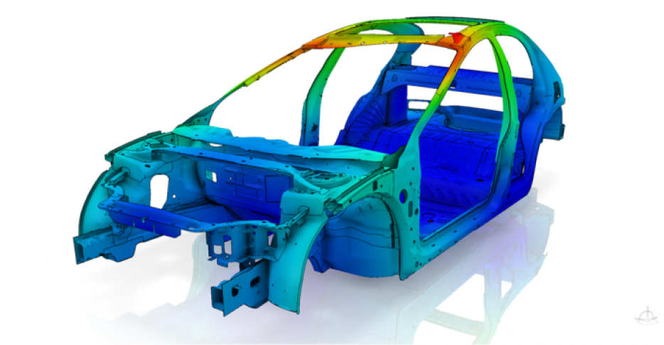 Vehicle model application example of Abaqus AMS Eigensolver.