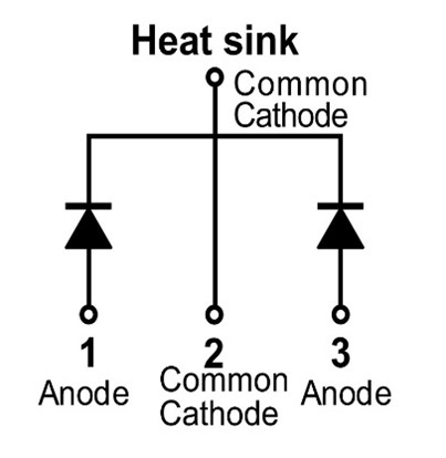 Schematic of a common cathode, half-bridge Schottky pair.