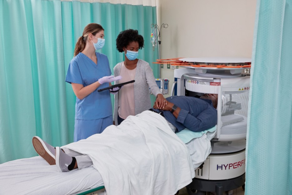 Hyperfine's Swoop portable MRI scanner at a patient’s bedside 