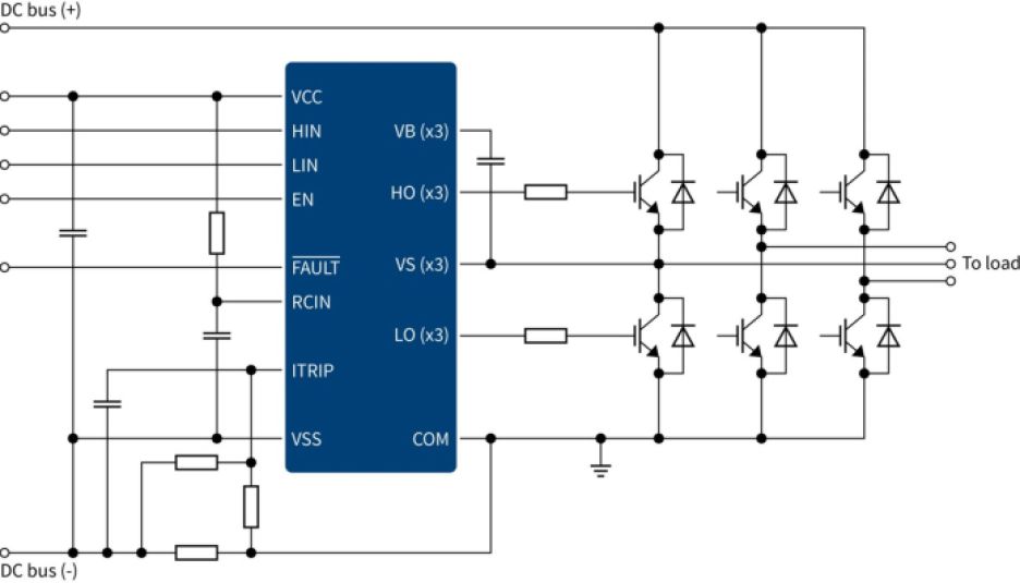 Application circuit of a typical Infineon three-phase driver.