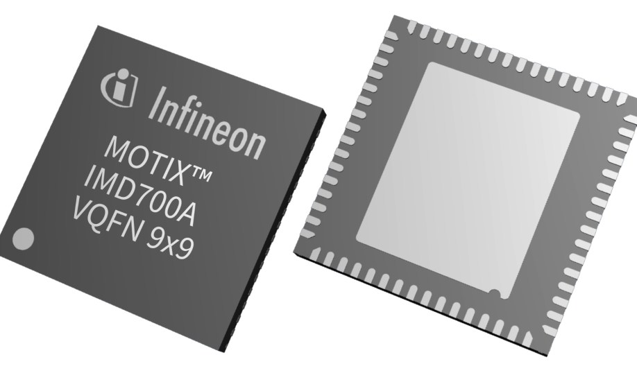 Chip shot of Infineon's MOTIX IMD700A and IMD701A motor controllers.