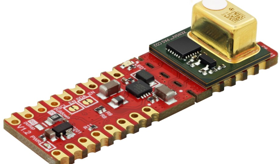 Infineon's XENSIV PAS CO2 Shield2Go Board for CO2 monitoring and measurement.