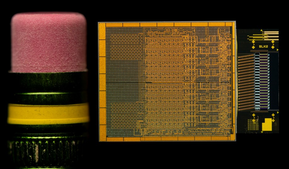 Intel's prototype optical I/O chiplet for AI workloads.