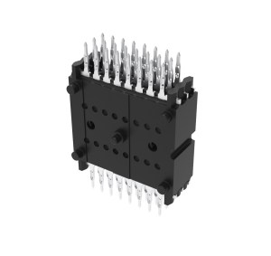 Interplex multi-row board-to-board stackable connectors.