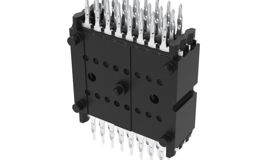 Interplex multi-row board-to-board stackable connectors.