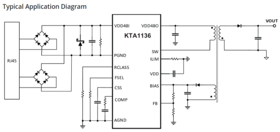 Kinetic KTA1136 PoE PD application diagram