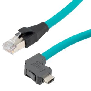 L-Com's  IX industrial Ethernet cables with angled connectors.