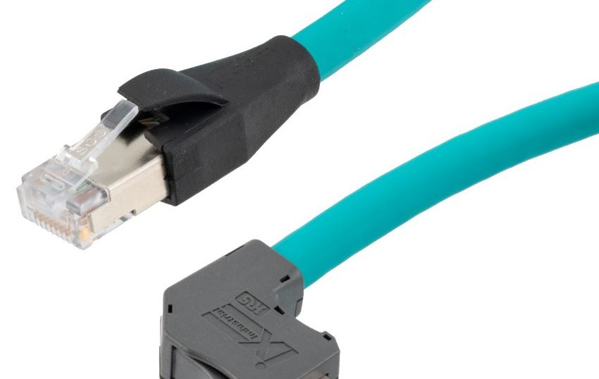 L-Com's  IX industrial Ethernet cables with angled connectors.