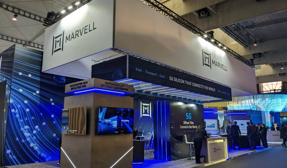 Marvell Semiconductor's booth showcasing its 5G products, including new OCTEON 10 Fusion baseband processors, at MWC 2023.