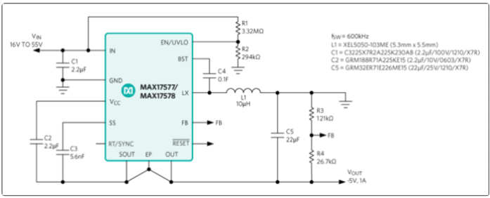 Maxim MAX17577-MAX17578 DC/DC converters typical application circuit