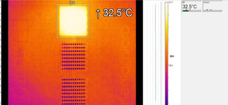 Thermal image of Menlo Micro's MM9200 MEMS power switch.