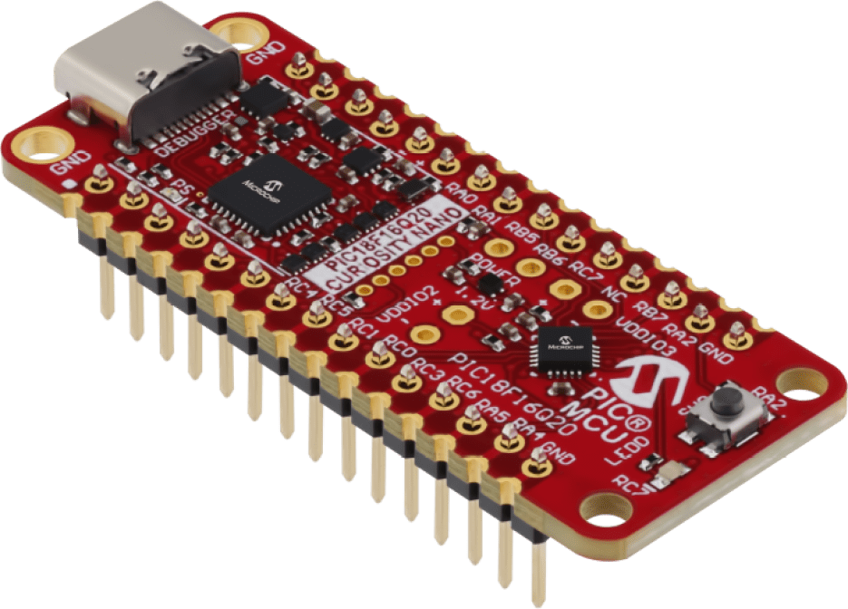 Microchip’s PIC18F16Q20 Curiosity Nano evaluation kit.