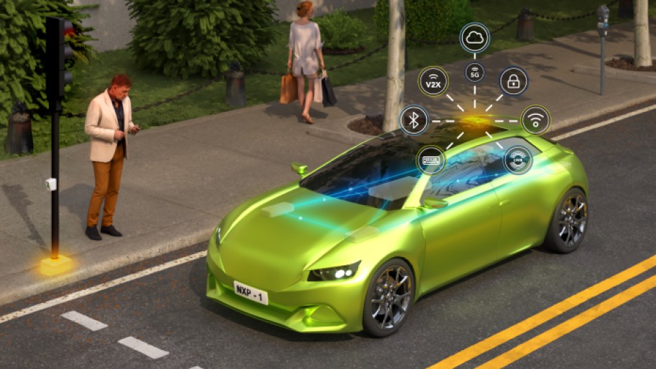 Car application illustration shows all wireless technologies located in one box - NXP's OrangeBox connectivity domain controller - in the vehicle.