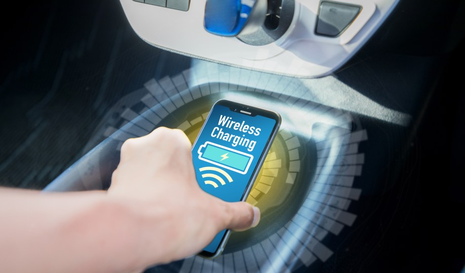 Wireless charging of smart phone in vehicle.