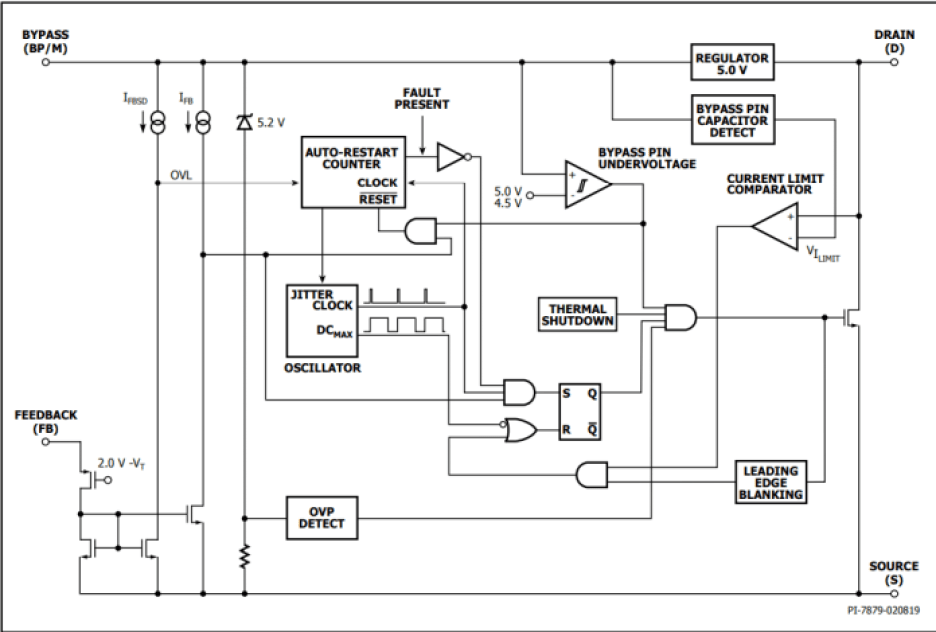 Power Integrations LinkSwitch-TN2Q switcher IC block diagram. 