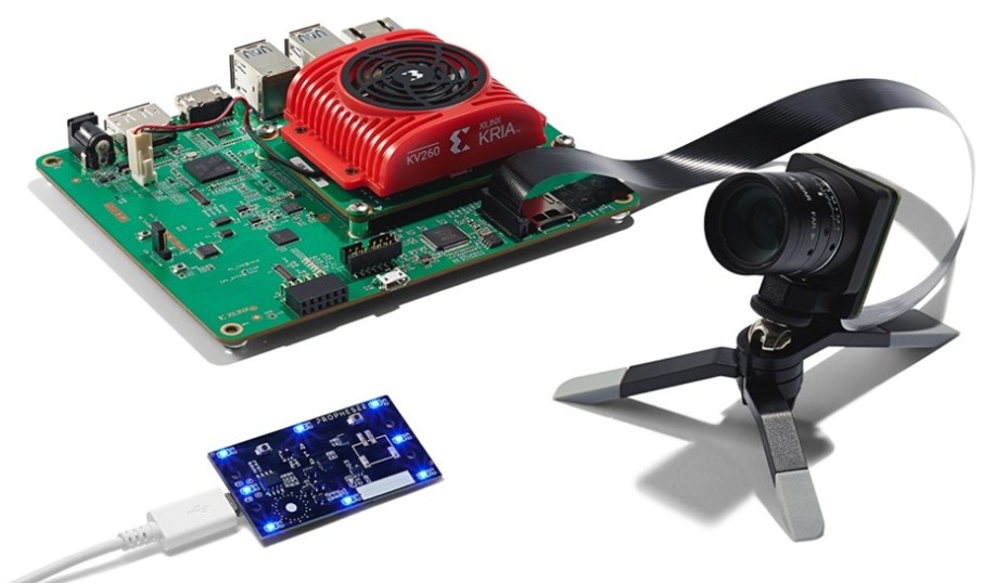 Prophesee's Metavision starter kit, including the AMD Kria KV260 and active marker LED board.