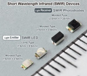 Dimensions of Rohm Semiconductor's SWIR LED and photodiodes for portable and wearable applications.