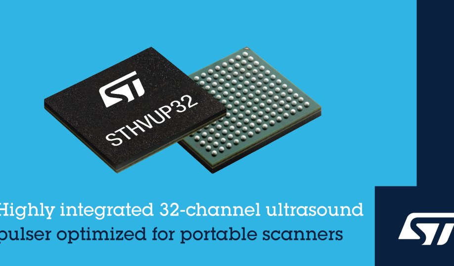 STMicroelectronics' STHVUP32 ultrasound transmitter for portable medical and industrial applications.