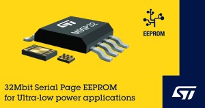 Chip shot of STMicroelectronics' serial page EEPROM.