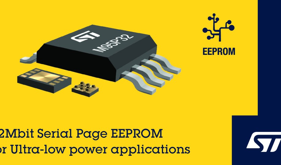 Chip shot of STMicroelectronics' serial page EEPROM.