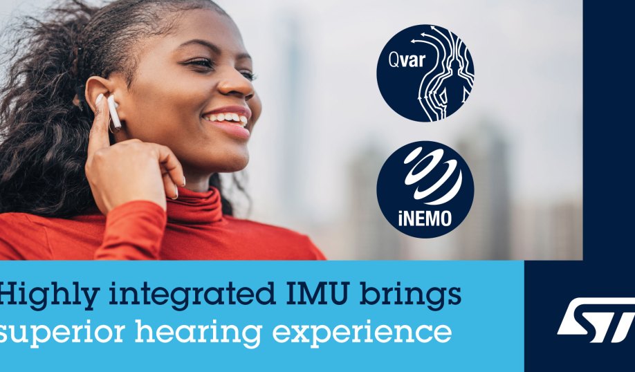 STMicroelectronics' LSM6DSV16BX IMU for hearables and headsets.