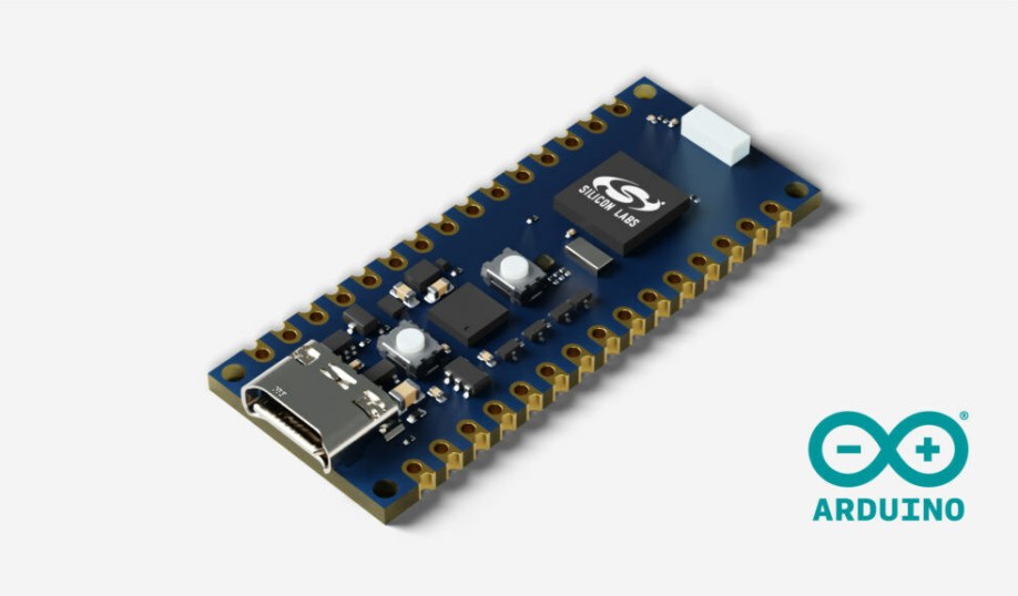 A rendering of the upcoming Arduino Nano development board with the Silicon Labs MGM240P module.