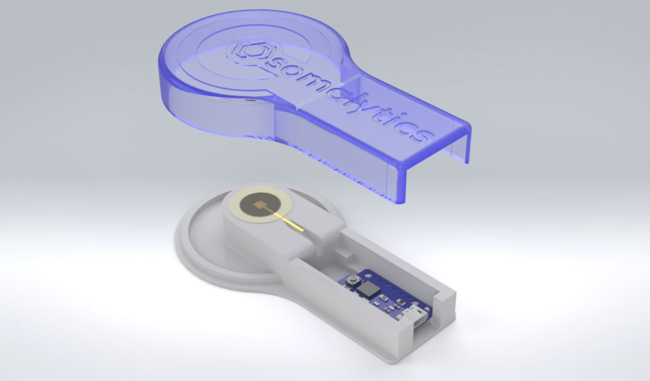 Somalytics' SomaLive Demo Puck sensor test kit.