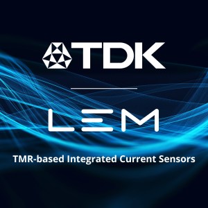 TDK and LEM logos for their collaboration on TMR-based current sensors.