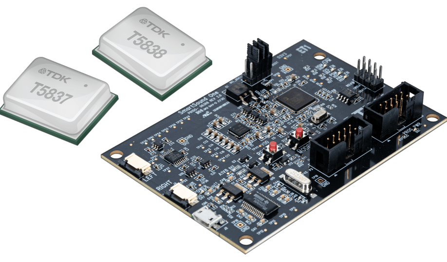 TDK's SmartSound T5838 and T5837 MEMS microphones and the SmartSound One Development Platform.