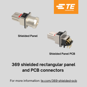 TE Connectivity's 369 series of shielded rectangular panel and PCB connectors.