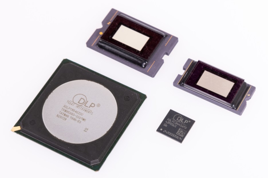 Size comparison between TI's DLPC8445 DLP display controller and the previous generation device.