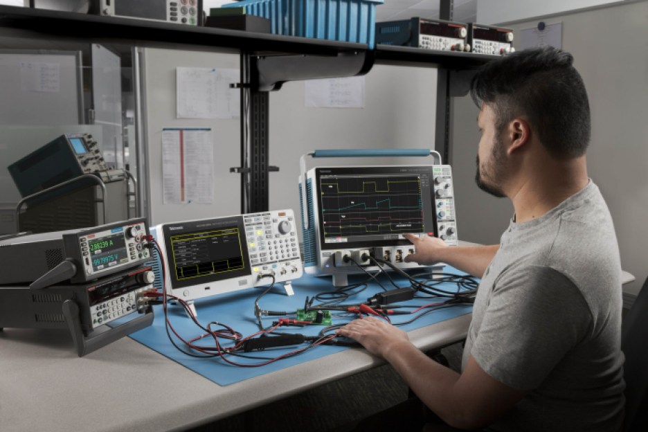 Double pulse testing software on Tektronix MSO oscilloscopes automates key validation measurements for GaN and SiC power converters.