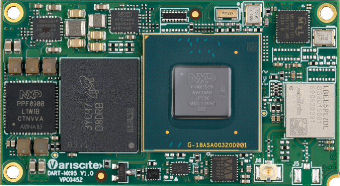 Variscite's NXP iMX 95-enabled DART-MX95 SOM for high-end edge computing.