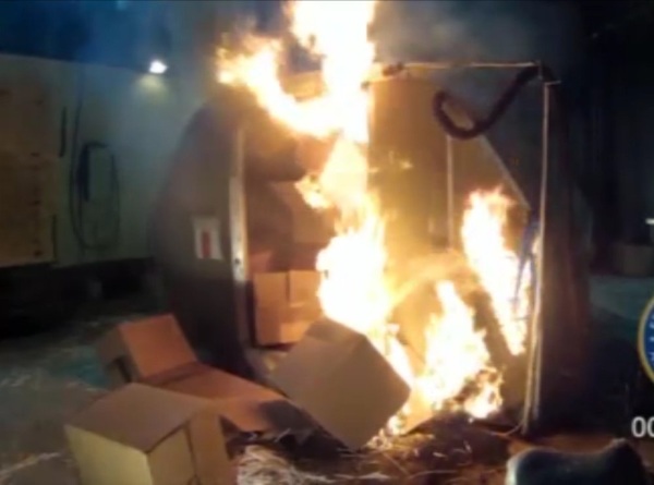 Cargo box fire - lithium-ion battery