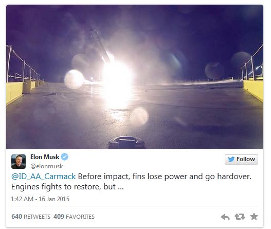 Musk tweet: Falcon 9 crash