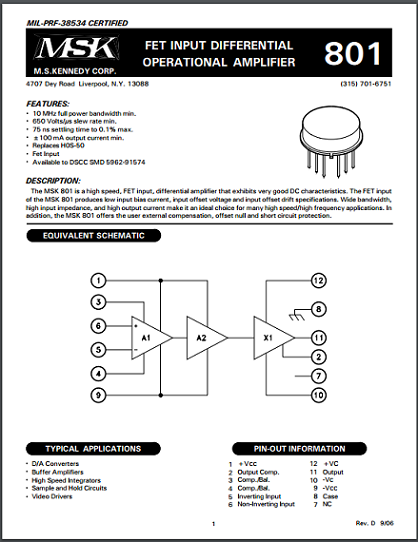 MSK - High speed FET input op amp