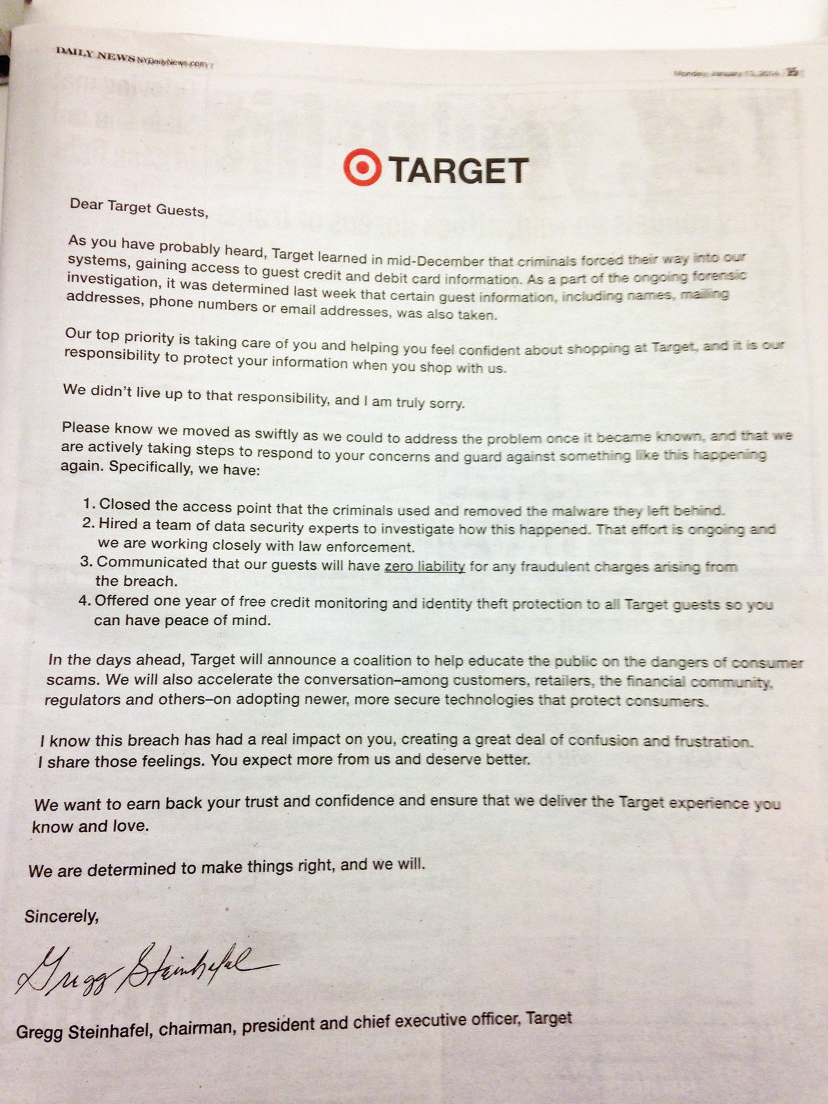 Target Apology Letter