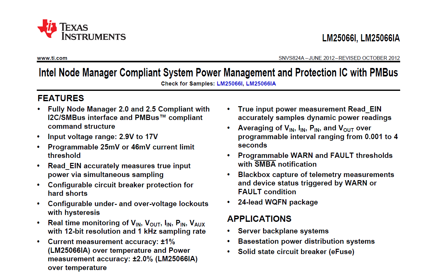 Texas Instruments LM25066i - System Power Management