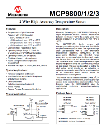 MCP9800 Digital Temperature Sensor Datasheet