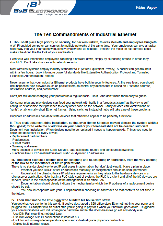 B&B - Ten Commandments of Industrial Ethernet