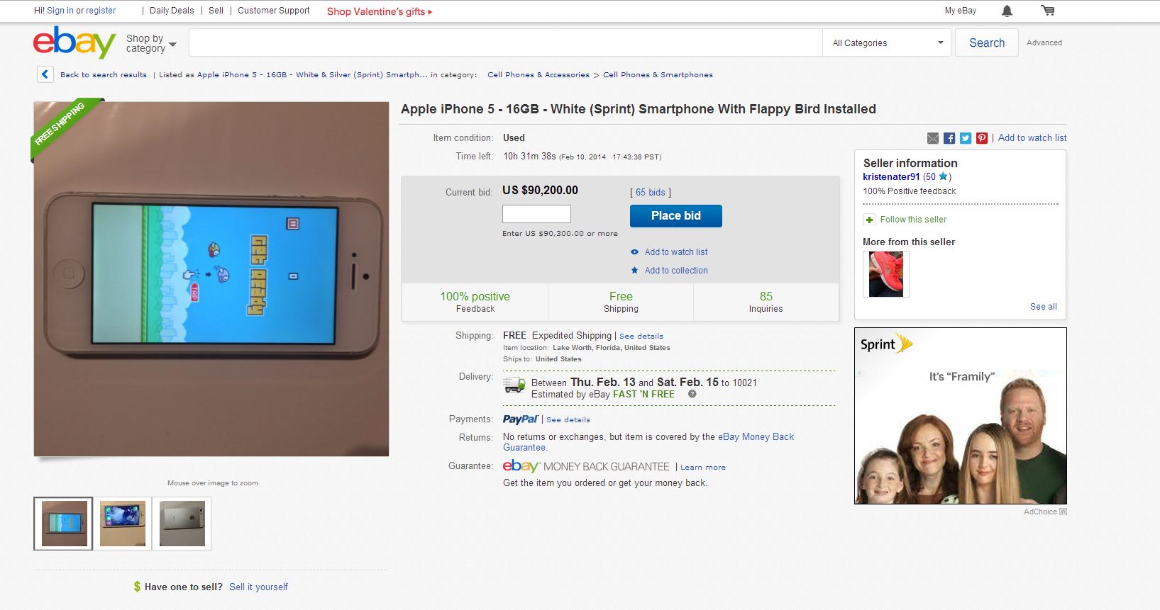 Ebay Flappy Birds iPhone listing