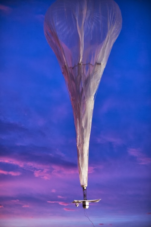 A Project Loon balloon travels at dusk