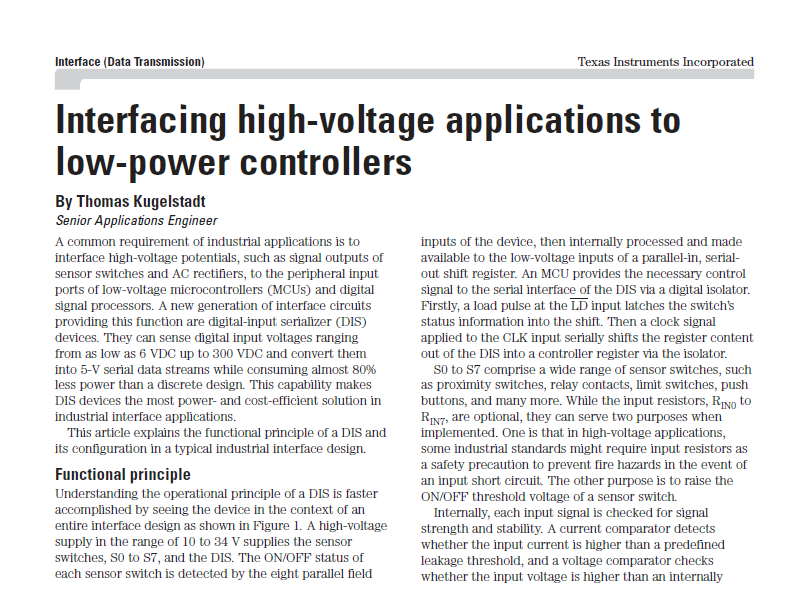 Texas Instruments Interfacing High-Voltage