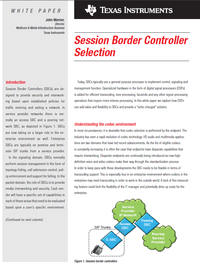 Texas Instruments Session Border Controller Selection